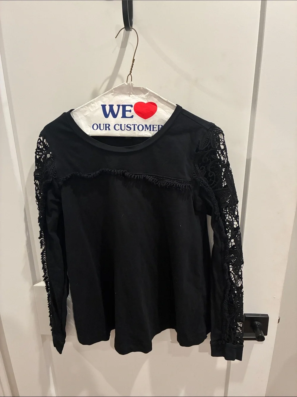 Banana Republic Black Long-Sleeve Top with Lace Sleeves SIZE XS